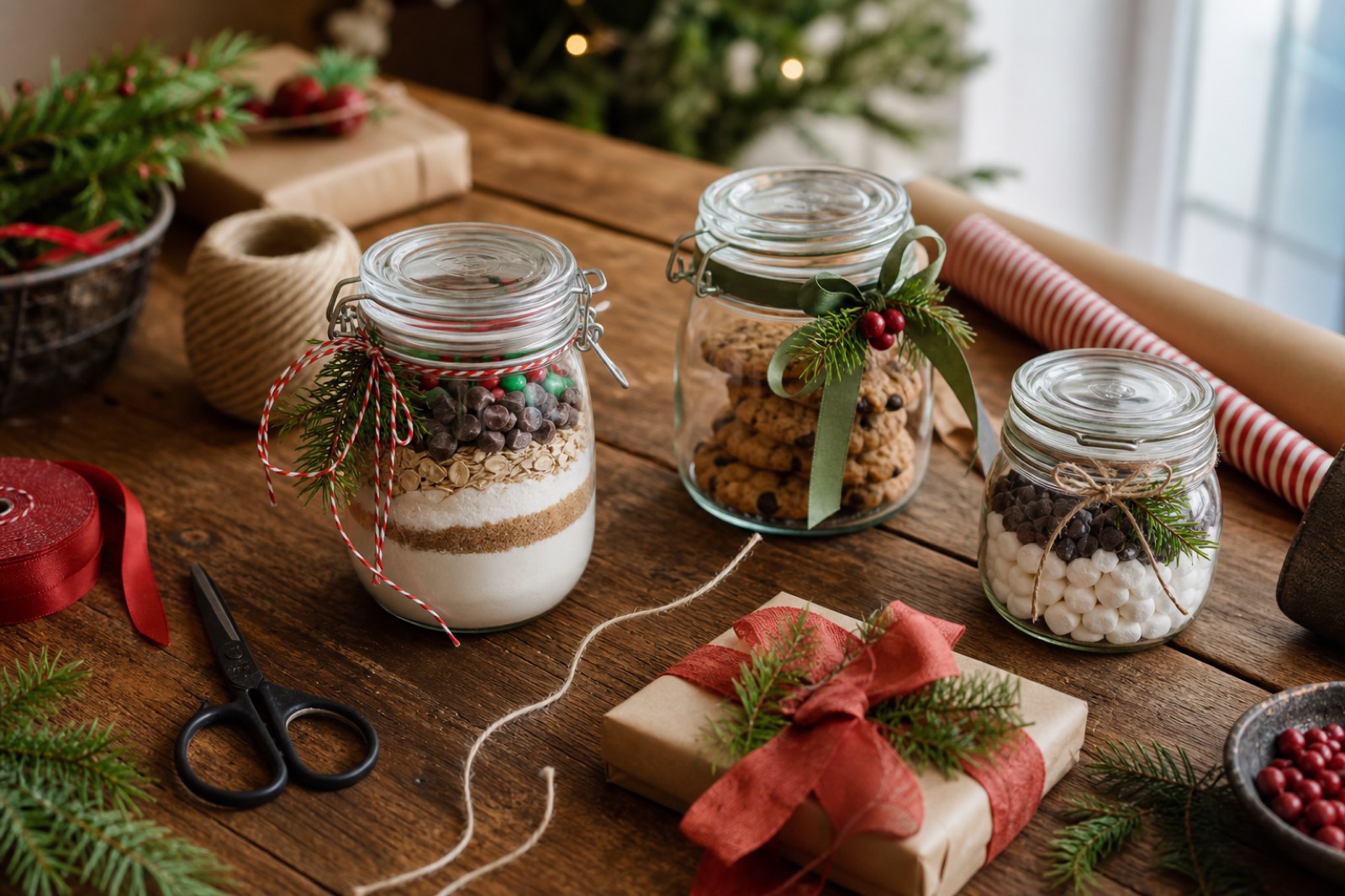 DIY kerstcadeaus zelf maken met potjes en kraftpapier