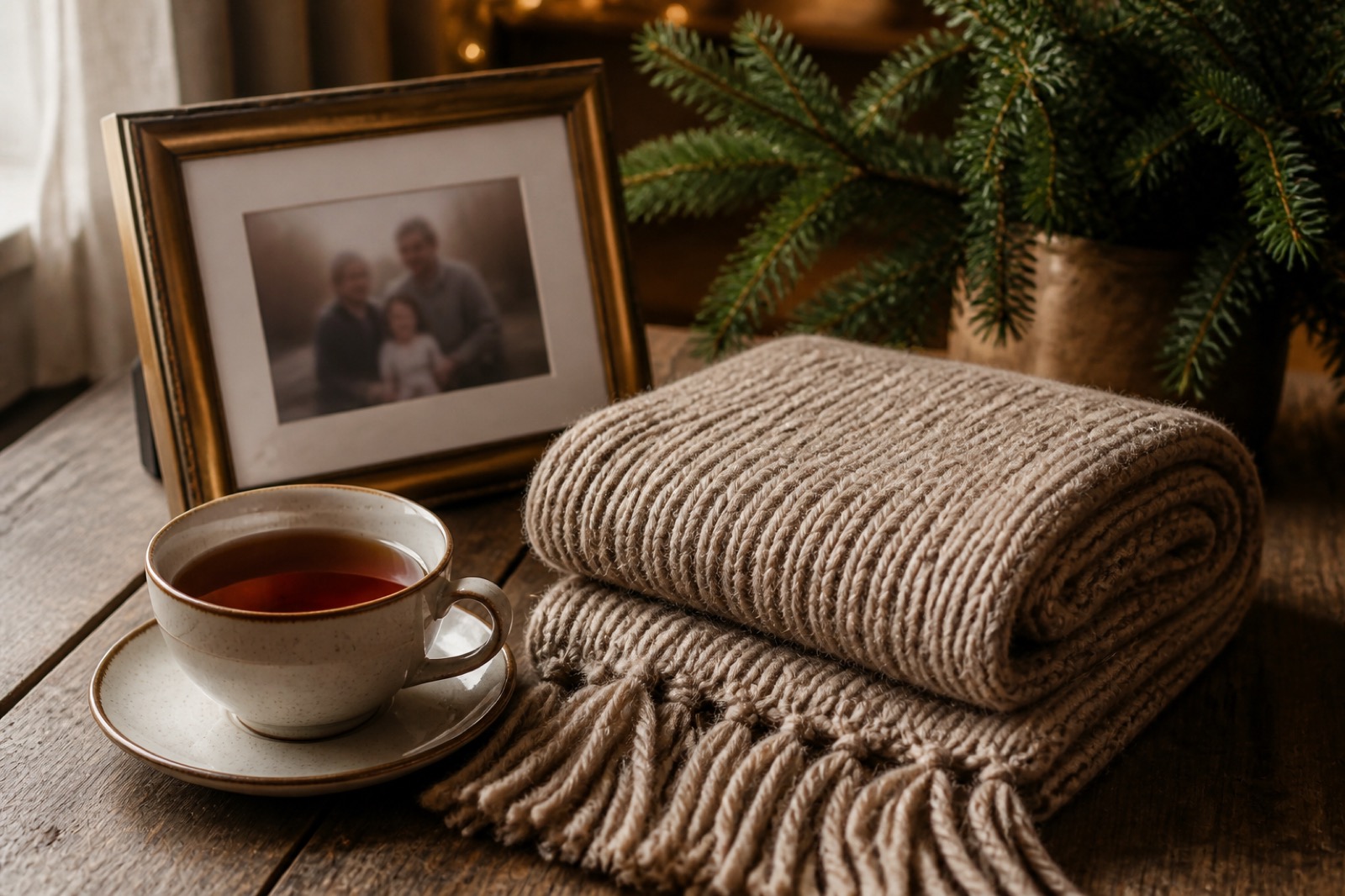 Kerstcadeau voor oma en opa met een fotoboek en warme dekens