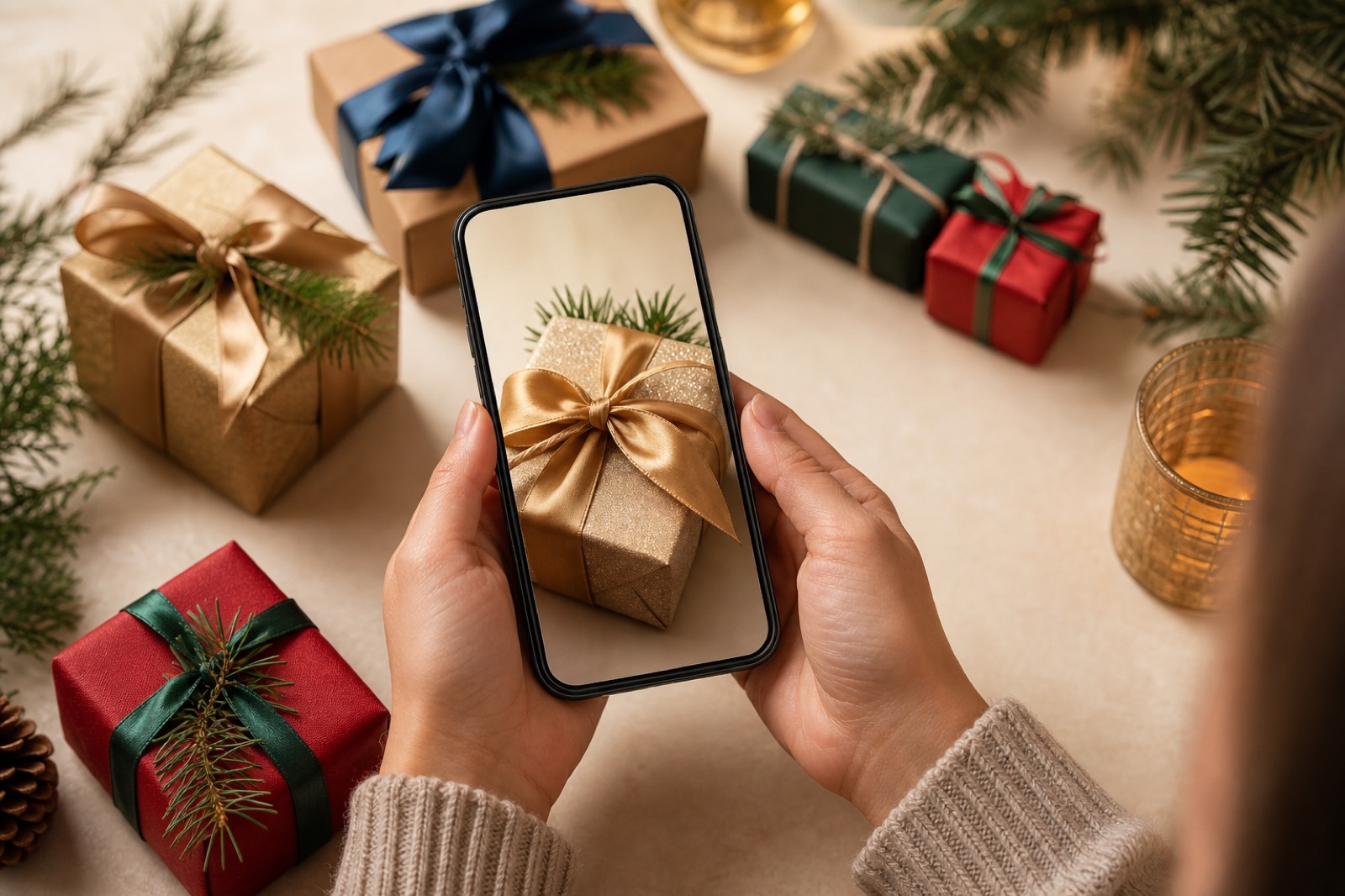 Iemand kiest een kerstcadeau met de keuzehulp